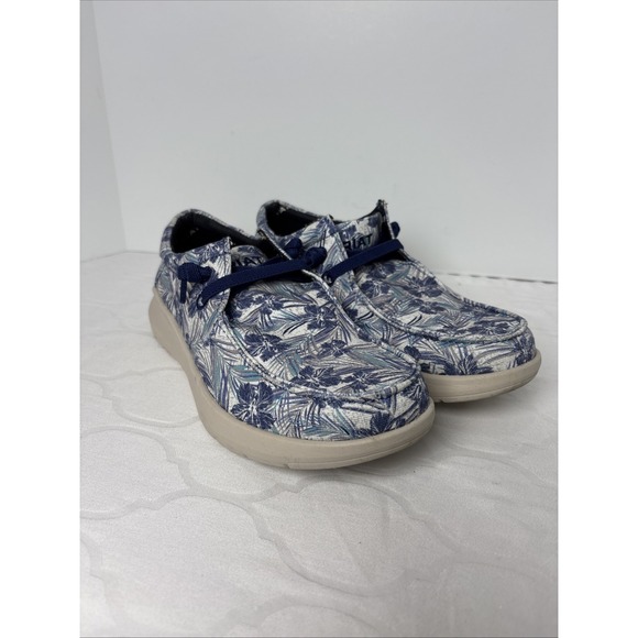 Ariat Hilo Hula Canvas Boat Deck Shoes Men Sz 7D Blue Floral Tropical Hawaiian - Picture 1 of 12